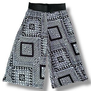 Cha Cha Vente Womens Pant Sz Large Black White Boho Wide Leg Cropped Stretch